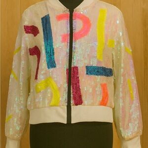 Vibrant Multicolor Sequin Bomber Jacket